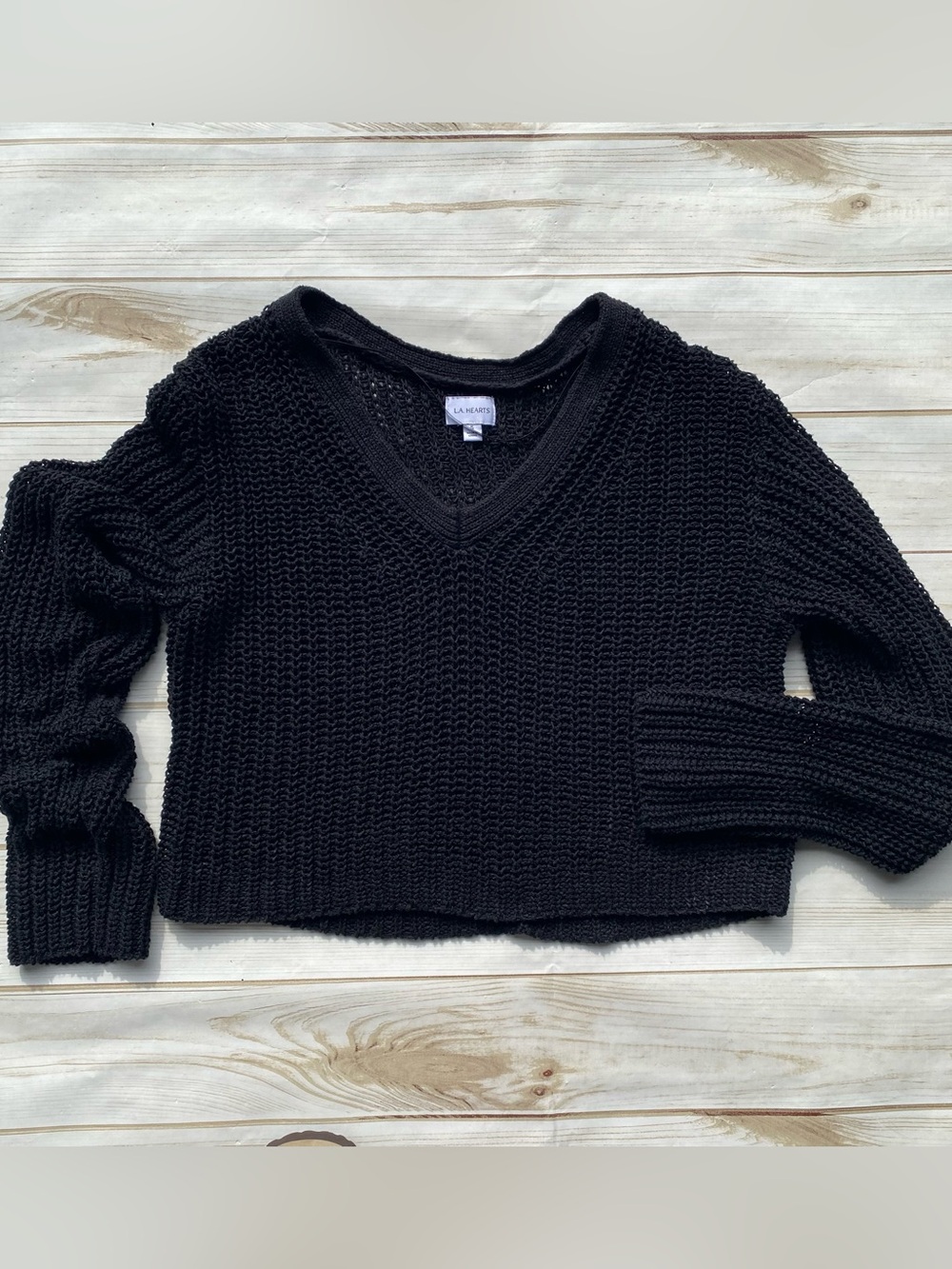 LA Hearts black loose chunky knit v neck cropped sweater fall winter minimalist